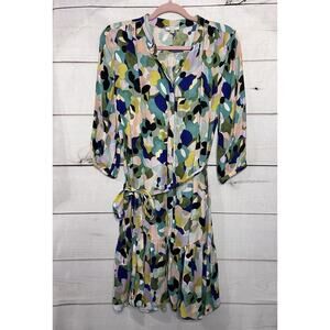 Tyler Boe Abstract Print Midi Dress Belted V Neck 3/4 Sleeve Women Size 4